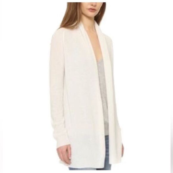 Theory 100% Cashmere Open Cardigan W/ Slits Feather Soft Sweater Ivory Size M - Picture 1 of 8